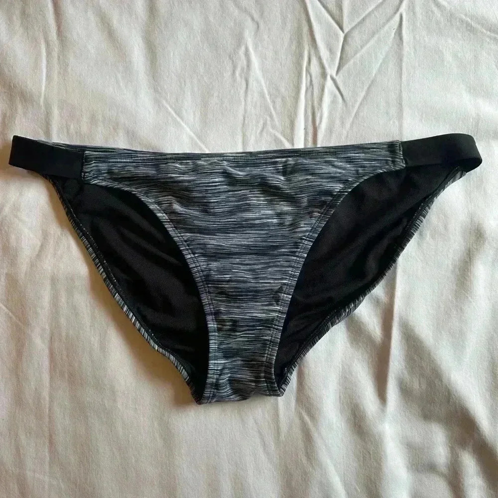 Athleta Bikini Bottoms - Gray/White Stripe - Size Large